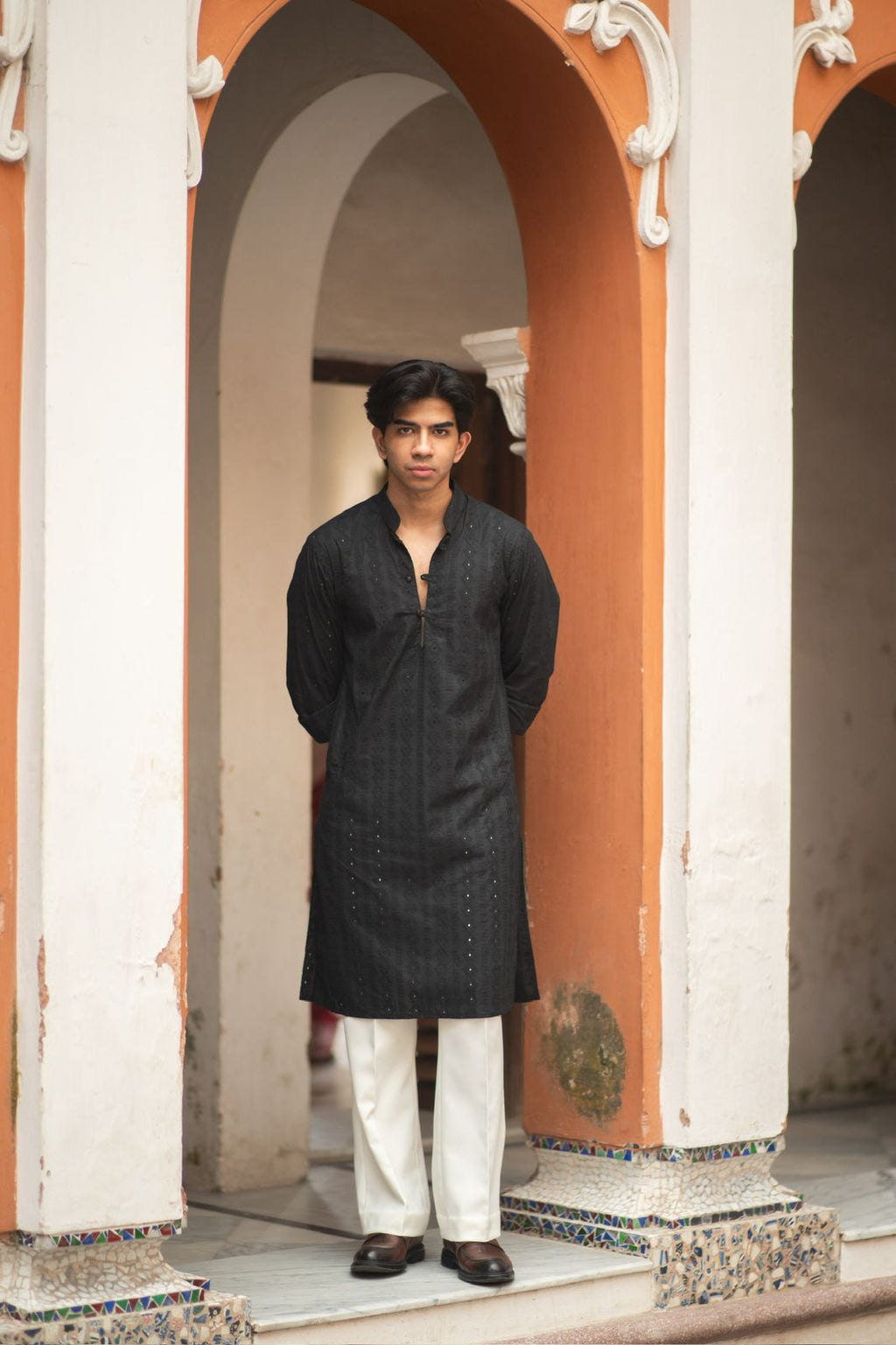 Arez - Black Schiffli embroidered Cotton