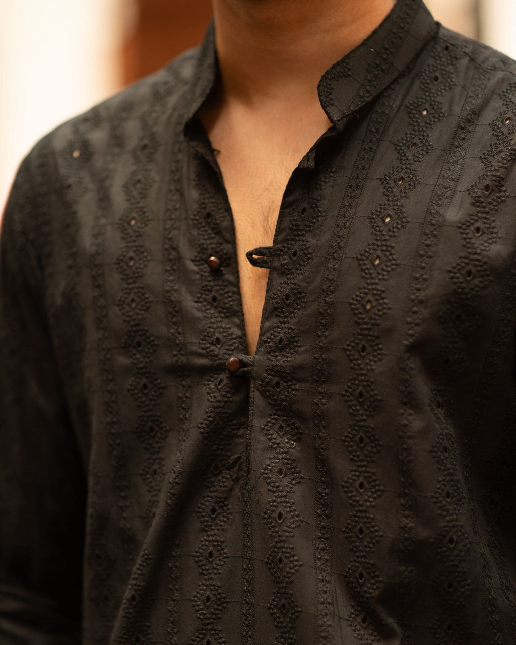 Arez - Black Schiffli embroidered Cotton
