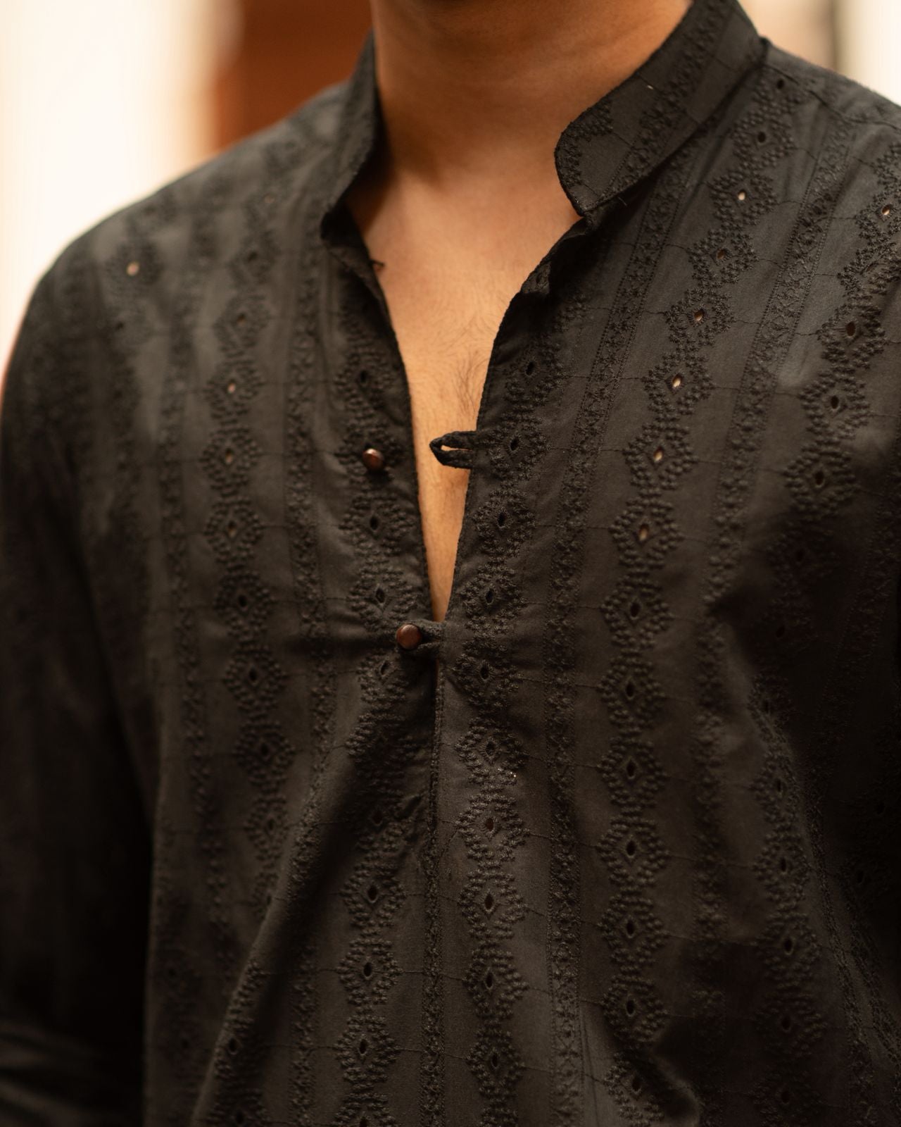 Arez - Black Schiffli embroidered Cotton