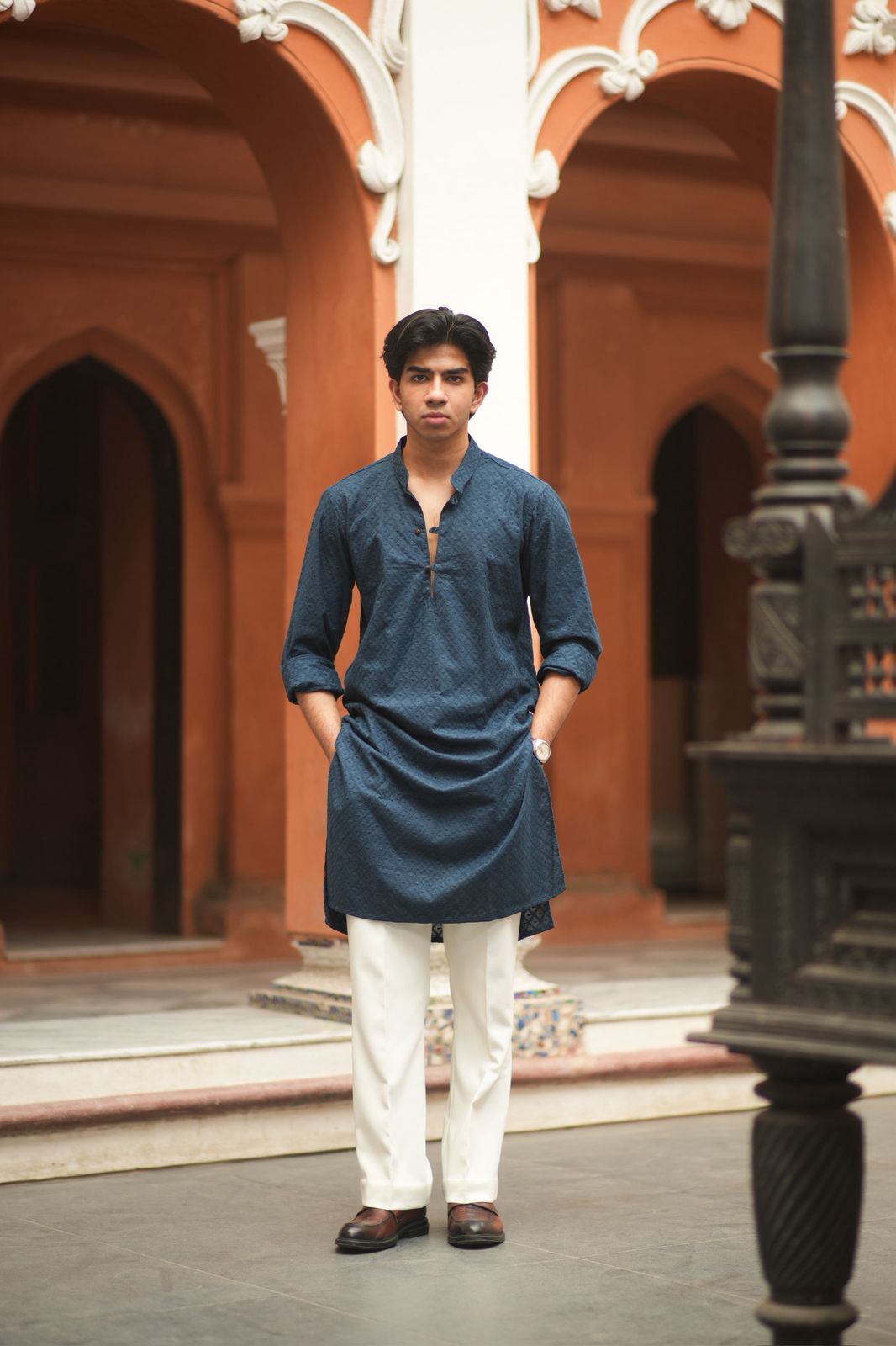 Neel - Blue Textured Chikankari Cotton
