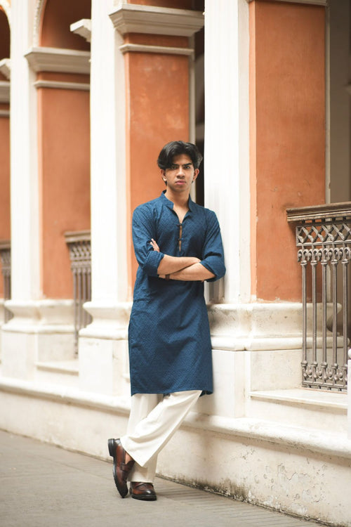 Neel - Blue Textured Chikankari Cotton