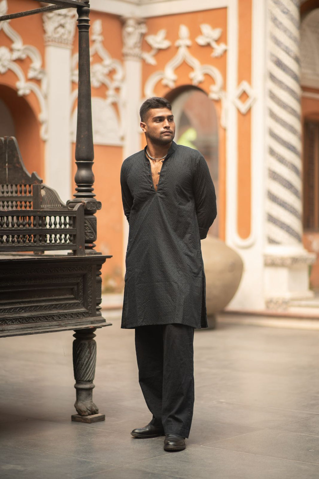 Siyah - Dark Slate Blue Textured Chikankari Cotton