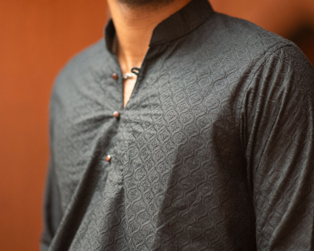 Siyah - Dark Slate Blue Textured Chikankari Cotton