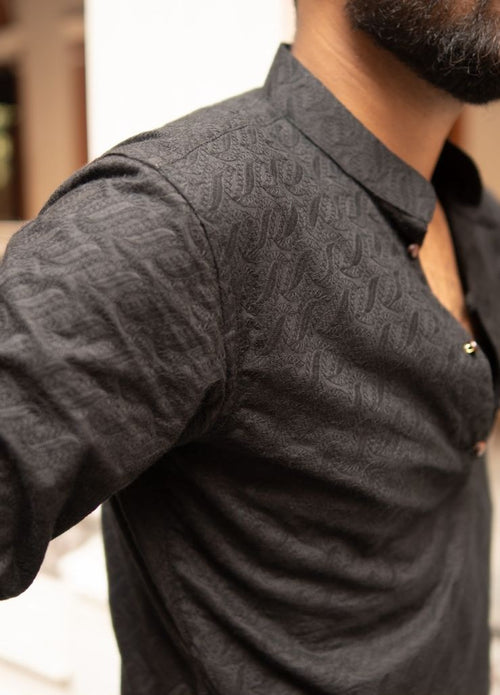 Arez - Black Textured Chikankari Cotton